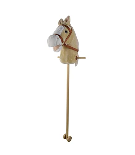 TACHAN- Cabeza de caballo con palo Deluxe - Con sonidos y ruedines para facilitar el deslizamiento- Caballo de juguete para niños y niñas - Color marrón claro- 90cm de altura (CPA Toy Group 727T00729)