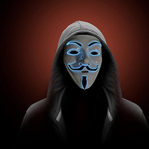 SOUTHSKY LED Mascara Disfraz de Luces Neon Led Brillante V Vendetta Mask EL Wire Light Up 3 Modos For Halloween Costume Cosplay Party (V-Blue)
