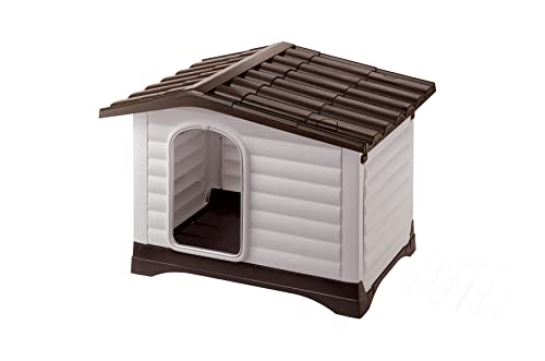 Ferplast Casa para perros al aire libre Dogvilla 70 hecha de resina termoplástica duradera, paneles laterales que se pueden abrir