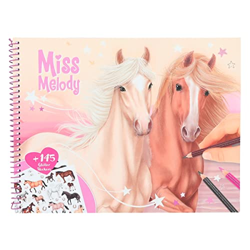 Depesche 12479 Miss Melody - libro para colorear con bonitos motivos de caballos, 44 páginas, libro para colorear incl. muchas pegatinas de purpurina