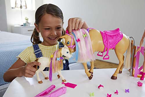 Barbie con Caballo y Poni Muñeca rubia y poni de juguete, accesorios de establo y para peinar, regalo para niñas y niños +3 años (Mattel HGB58)