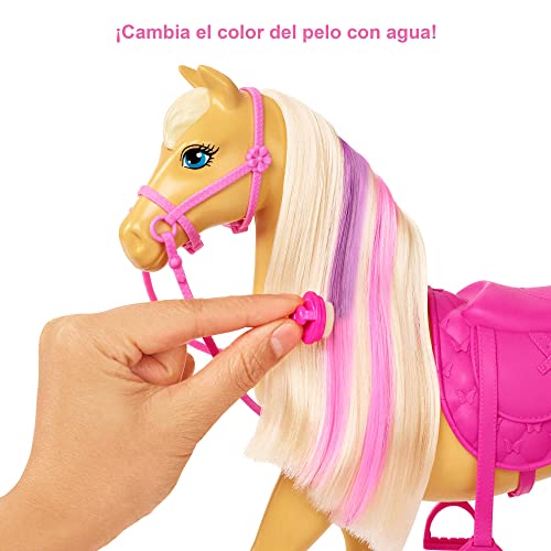 Barbie con Caballo y Poni Muñeca rubia y poni de juguete, accesorios de establo y para peinar, regalo para niñas y niños +3 años (Mattel HGB58)