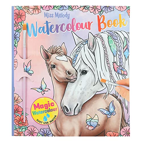 Depesche 12576 Miss Melody - Libro de Acuarela, Libro para Colorear Incl. Pincel y 30 Motivos de Caballos para Pintar con Agua