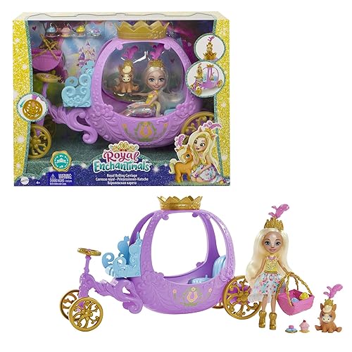 Royal Enchantimals Muñeca pony con carruaje real, mascota y accesorios de juguete (Mattel GYJ16)