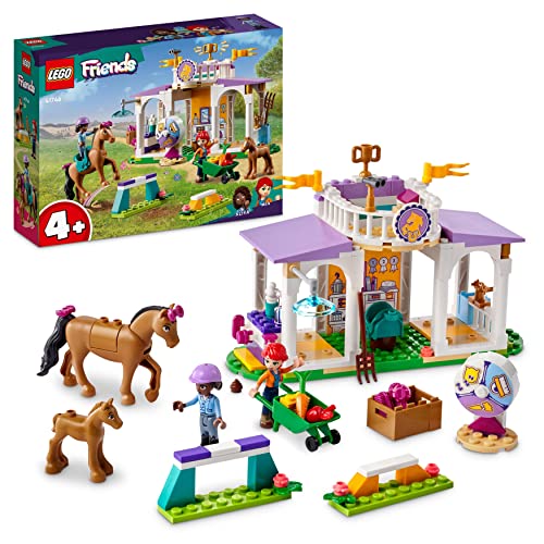 LEGO 41746 Friends Clase de Equitación con 2 Figuras de Caballos de Juguete, Mini Muñecas Aliya y MIA, Juego de Veterinaria, Regalos de Animales para Niñas y Niños
