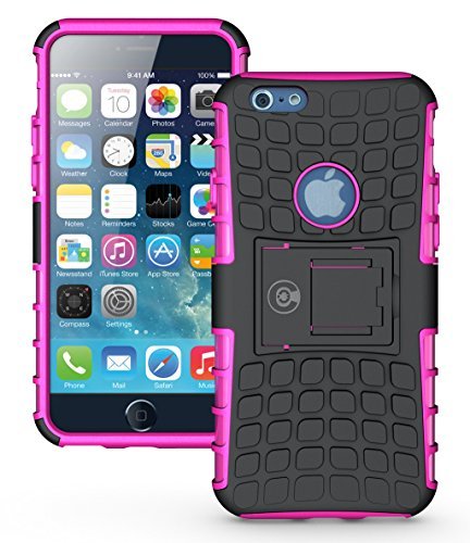 Cable And Case Funda para iPhone 6S, iPhone 6, resistente, doble capa, 2 en 1, híbrido de goma rígida/suave impacto, color rosa